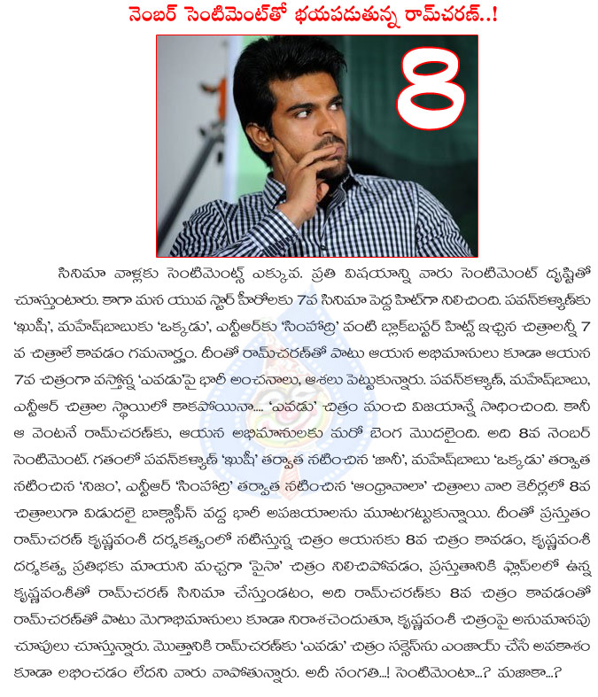 ram charan,ram charan 8 sentiment,ram charan 8th movie sentiment,pawan kalyan 8th movie johny,mahesh babu 8th film nijam,jr ntr 8th movie andhrawala,ram charan movies list,ram charan 8th movie details  ram charan, ram charan 8 sentiment, ram charan 8th movie sentiment, pawan kalyan 8th movie johny, mahesh babu 8th film nijam, jr ntr 8th movie andhrawala, ram charan movies list, ram charan 8th movie details